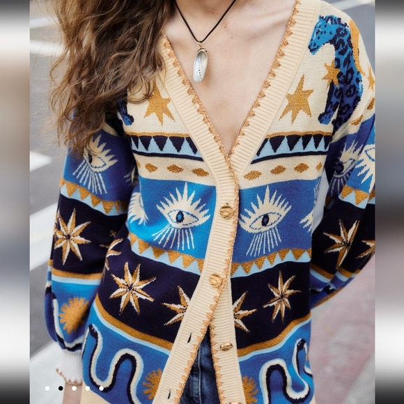 Farm Rio Mixed Mystical Ainika Buttoned Knit Cardigan - Picture 4 of 7